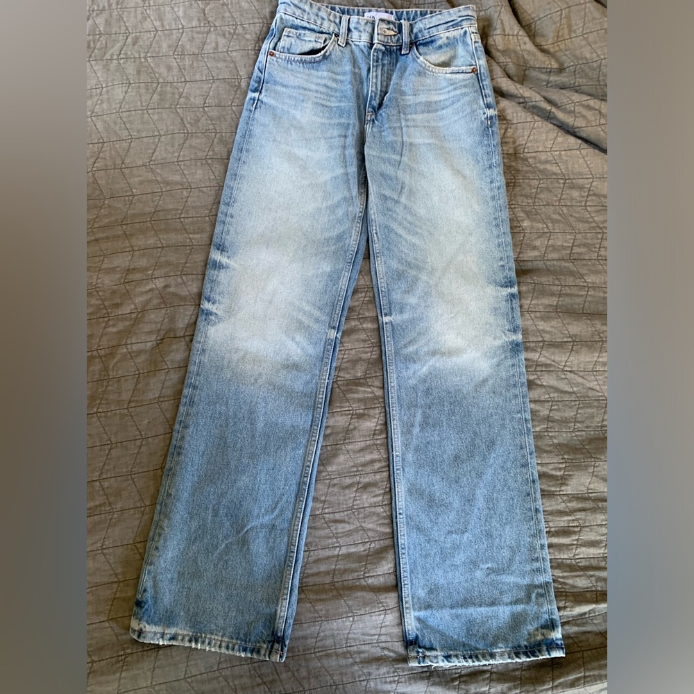 ZARA | Blue | FULL LENGTH TRF MID-RISE WIDE LEG JEANS Size 2 EU34